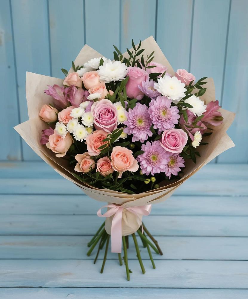 Букет цветов из: Хризантемы, Розы и Альстромерии в Ишимбае