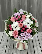Букет цветов из:  Альстромерии, Гвоздики, Розы и Хризантемы в Ишимбае