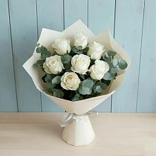 Букет Белые розы в Эвкалипте в Ишимбае