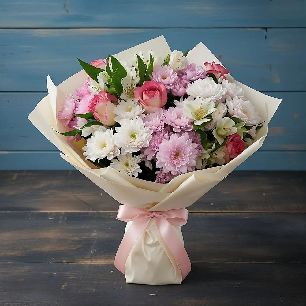 Букет цветов из: Хризантемы, Альстромерии и Розы в Ишимбае